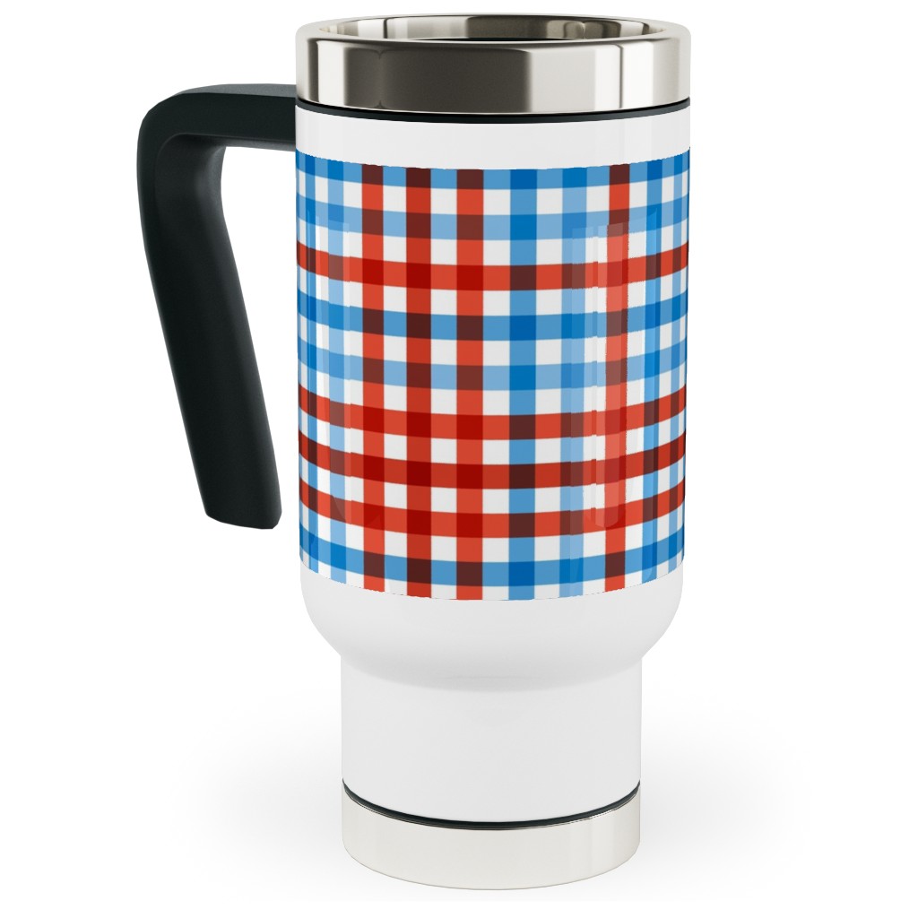 Americana Gingham - Multi Travel Mug with Handle, 17oz, Blue, True Blue