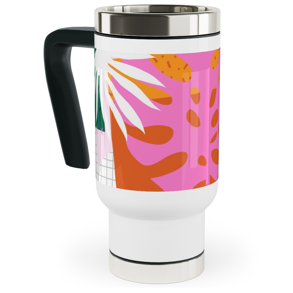 Palm Leaves Patchwork Summer Collage - Multi Travel Mug with Handle, 17oz, Multicolor