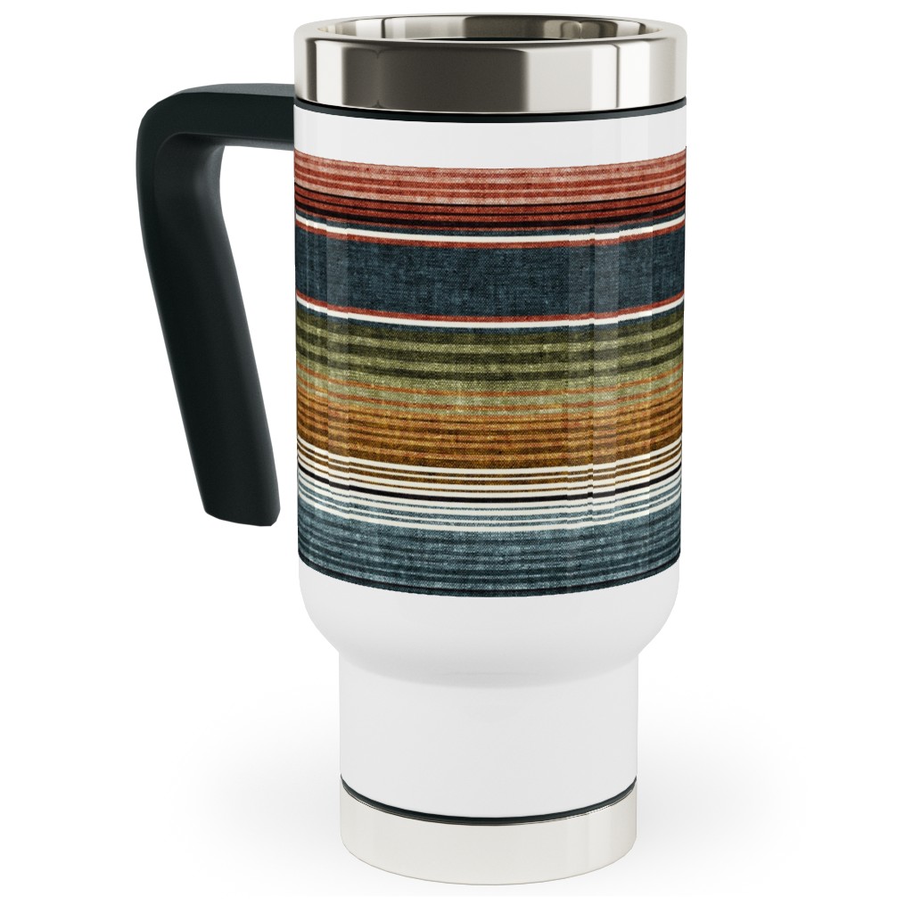 Serape Southwest Stripes - Multi Earthy Travel Mug with Handle, 17oz, Multicolor