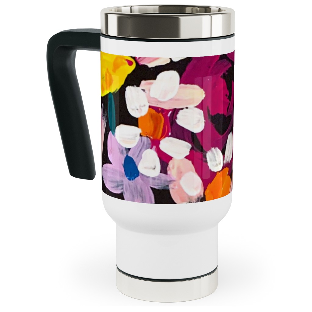 Summer Soiree Floral - Black Travel Mug with Handle, 17oz, Multicolor