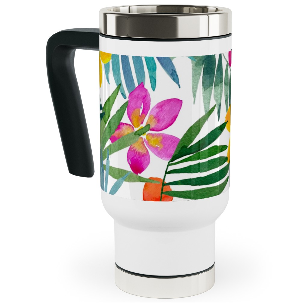 Watercolor Tropical Vibes - Multi Travel Mug with Handle, 17oz, Multicolor