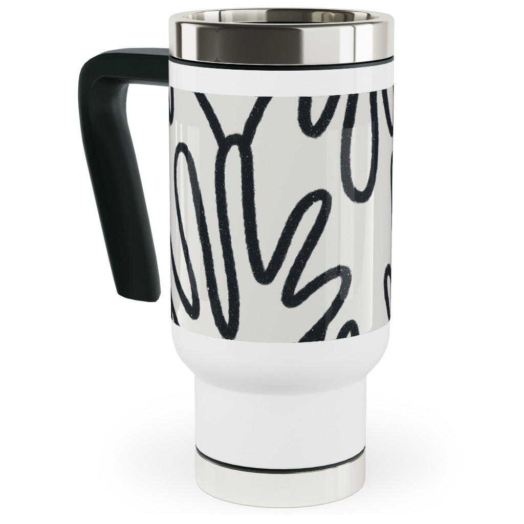 Wavy Lines - Black on White Travel Mug with Handle, 17oz, White