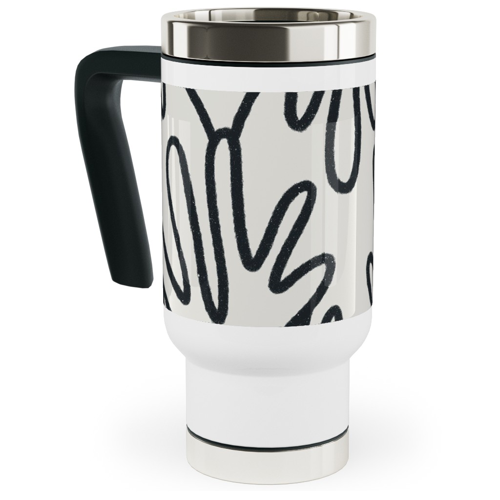 Wavy Lines - Black on White Travel Mug with Handle, 17oz, White, White