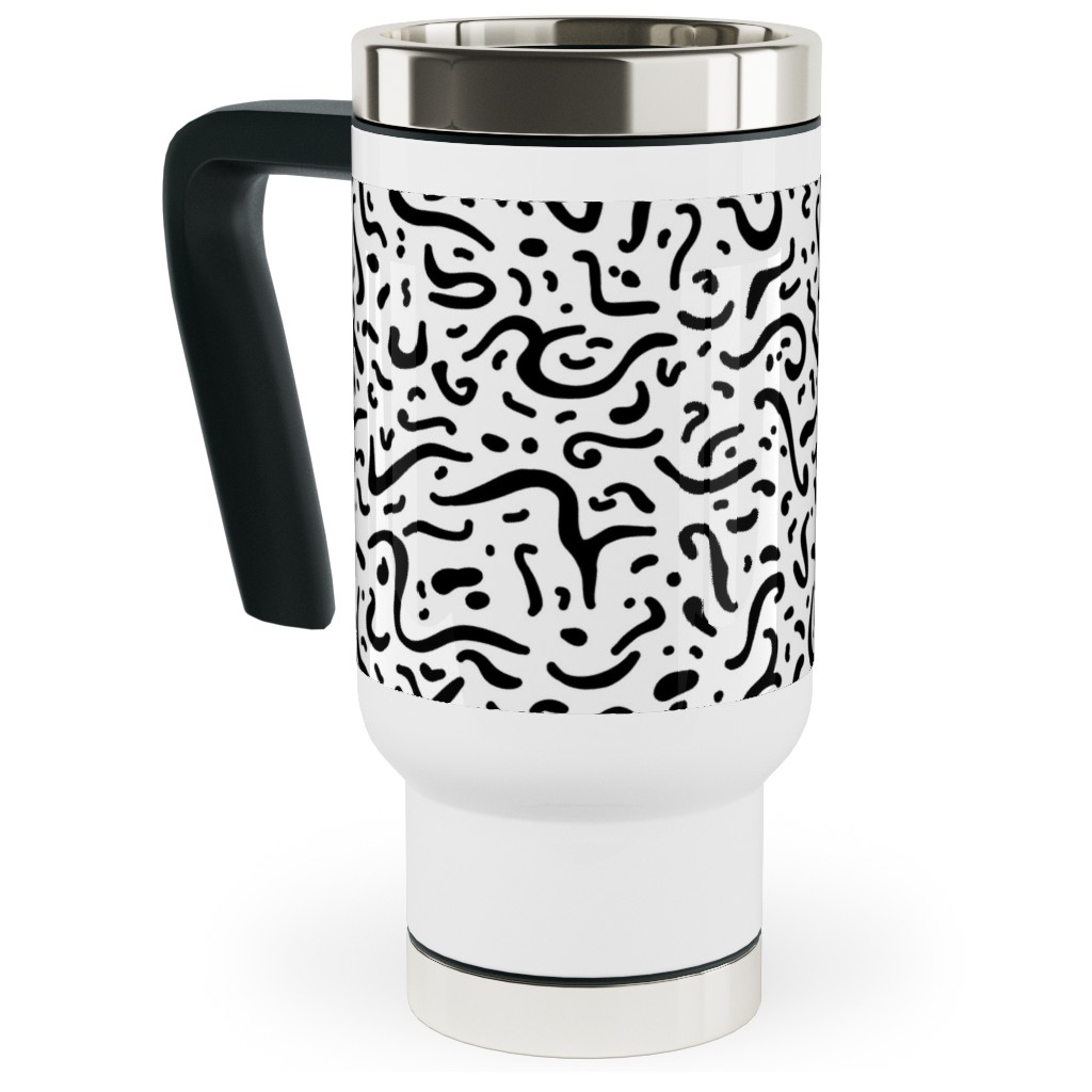 Squiggly - Black and White Travel Mug with Handle, 17oz, Black