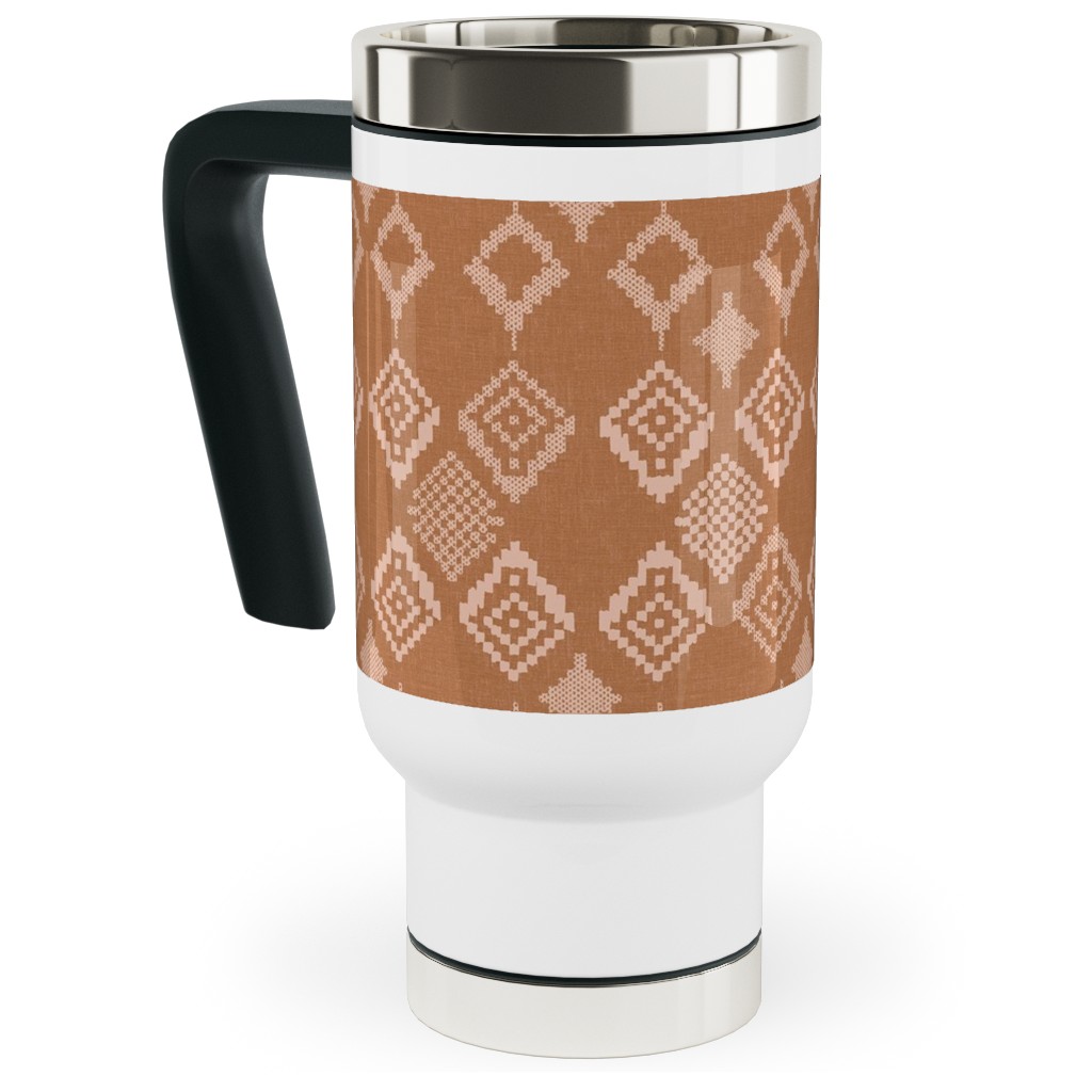 Boho Fair Isle - Rust Travel Mug with Handle, 17oz, Orange, Orange