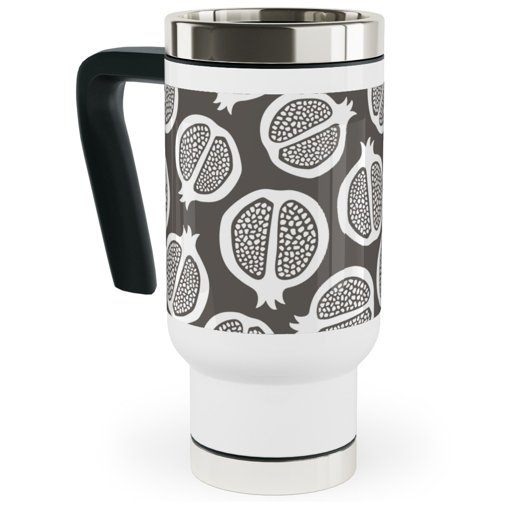 Pomegranate - Black & White Travel Mug with Handle, 17oz, Gray, Gray