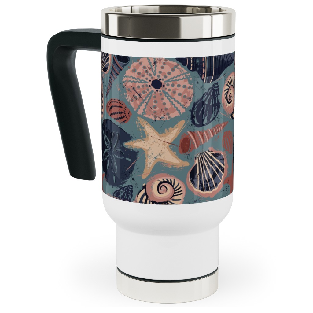 Seashells and Slate - Multi Travel Mug with Handle, 17oz, Multicolor