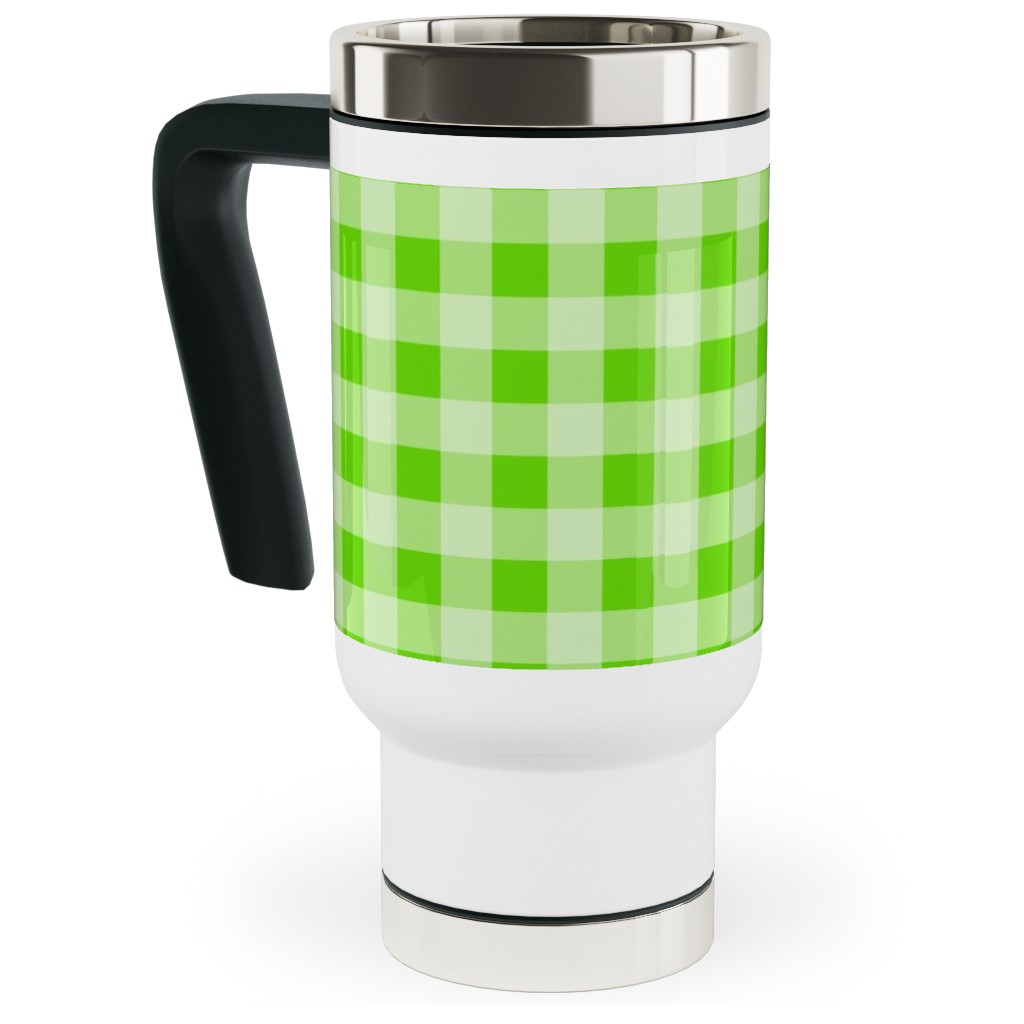 Gingham Checker - Green Travel Mug with Handle, 17oz, Green, Classic Green