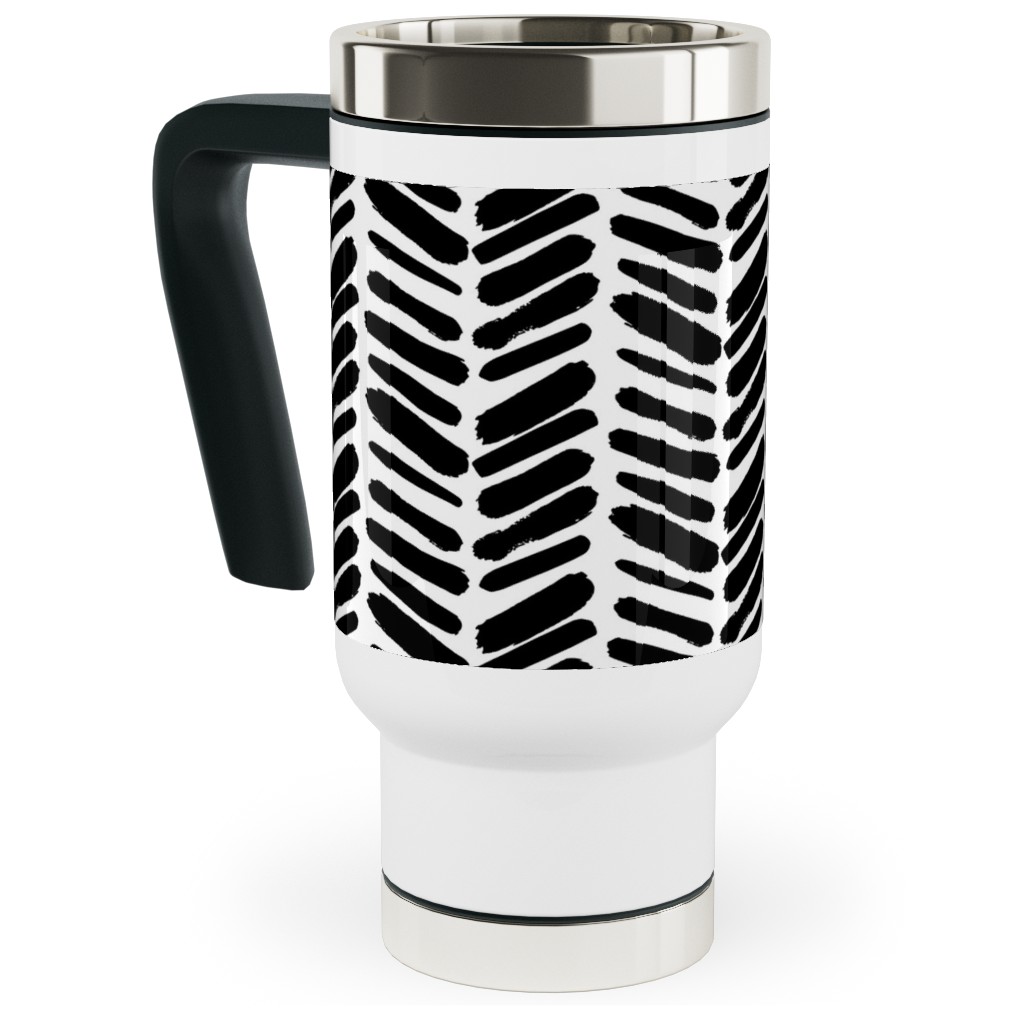 Brushstroke Chevrons Travel Mug with Handle, 17oz, Black