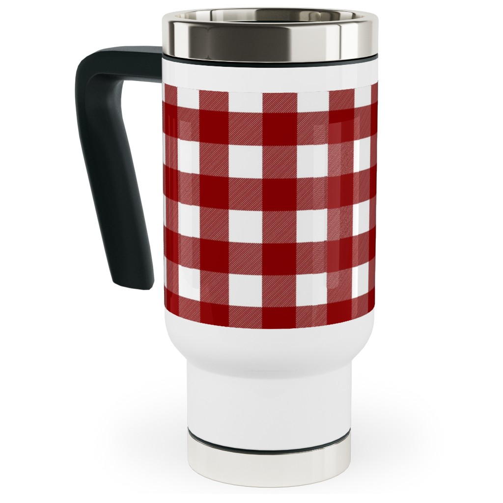 Traditional Red Buffalo Plaid Travel Mug with Handle, 17oz, Red, Red