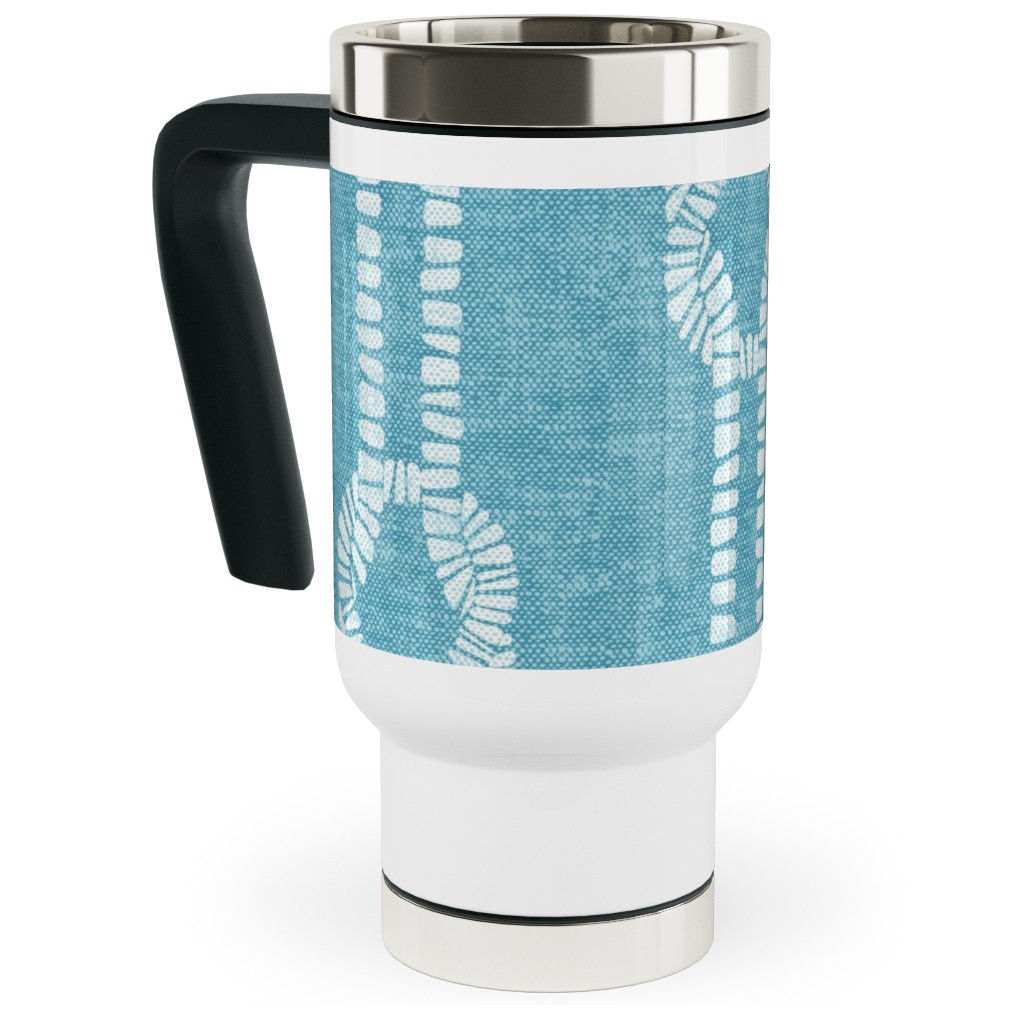 Nautical Coastal Square Rope Knots - Summer Blue Travel Mug with Handle, 17oz, Blue, True Blue