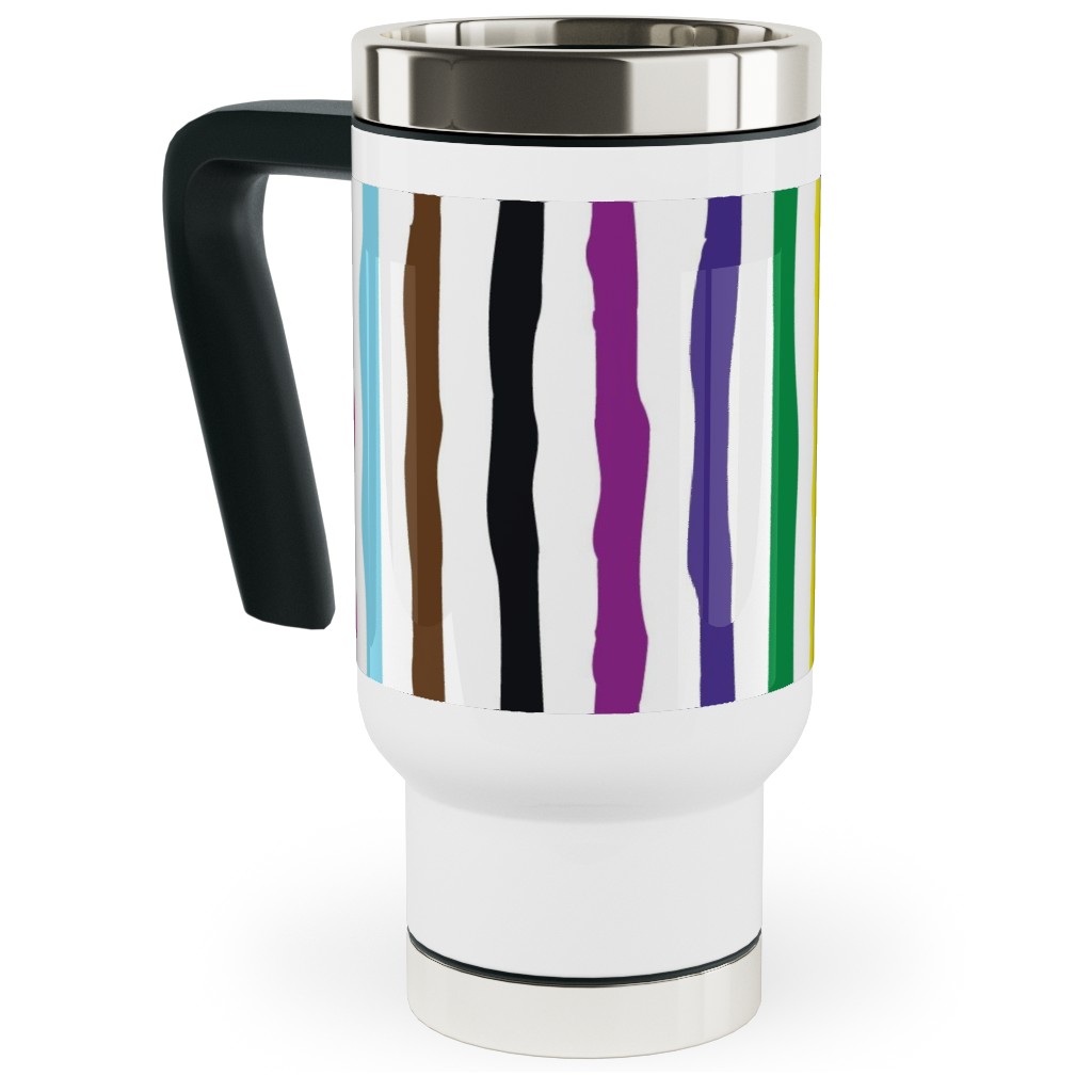 Wonky Stripes on White Travel Mug with Handle, 17oz, Multicolor