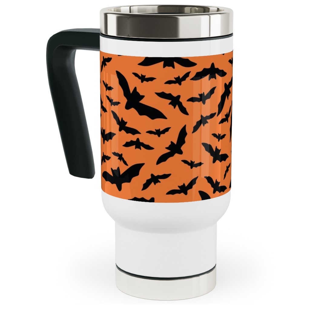 Halloween Black Bats Travel Mug with Handle, 17oz, Orange