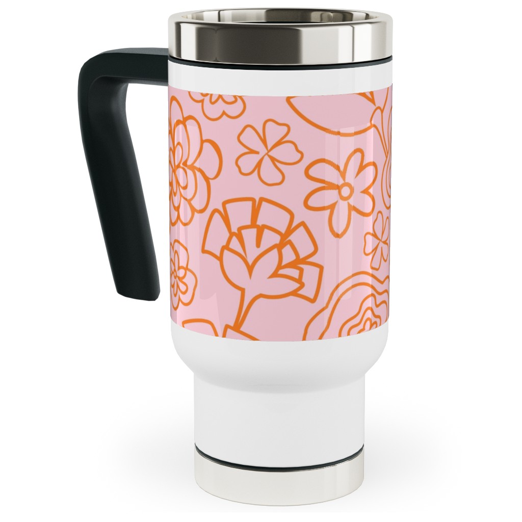 Flower Confetti - Pink Travel Mug with Handle, 17oz, Pink, Bright Pink