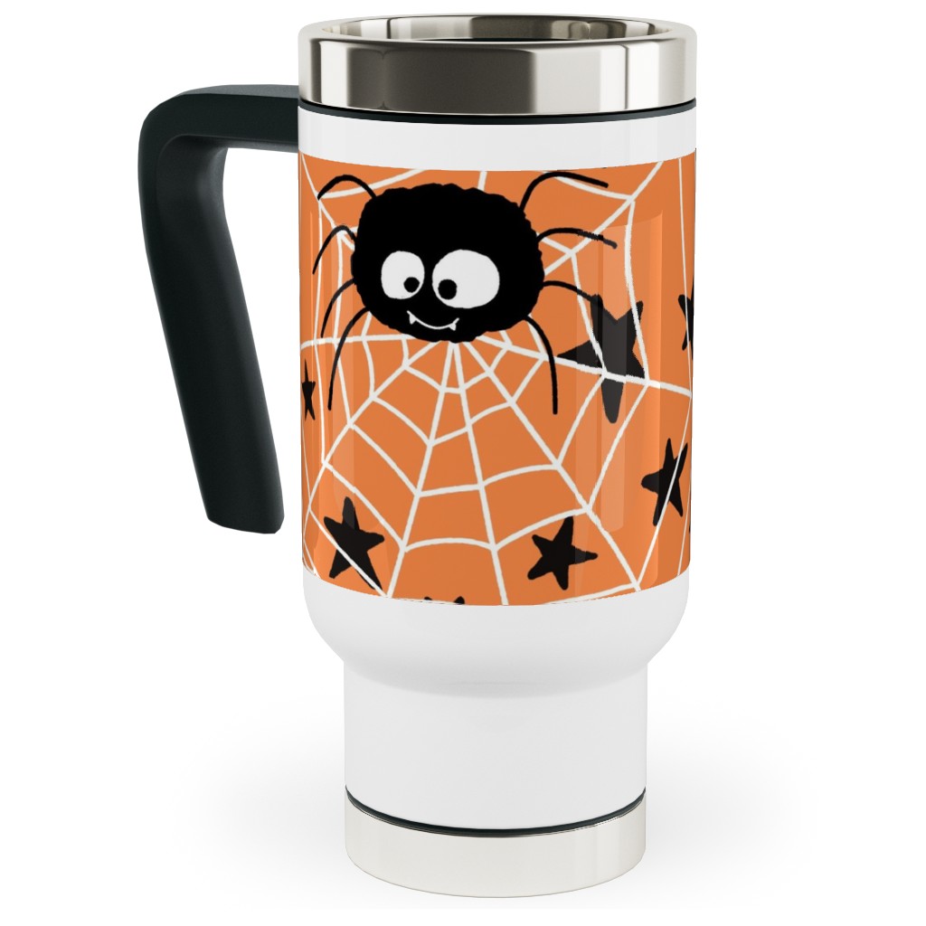 Cute Hand-Drawn Spider Halloween - Orange Travel Mug with Handle, 17oz, Orange