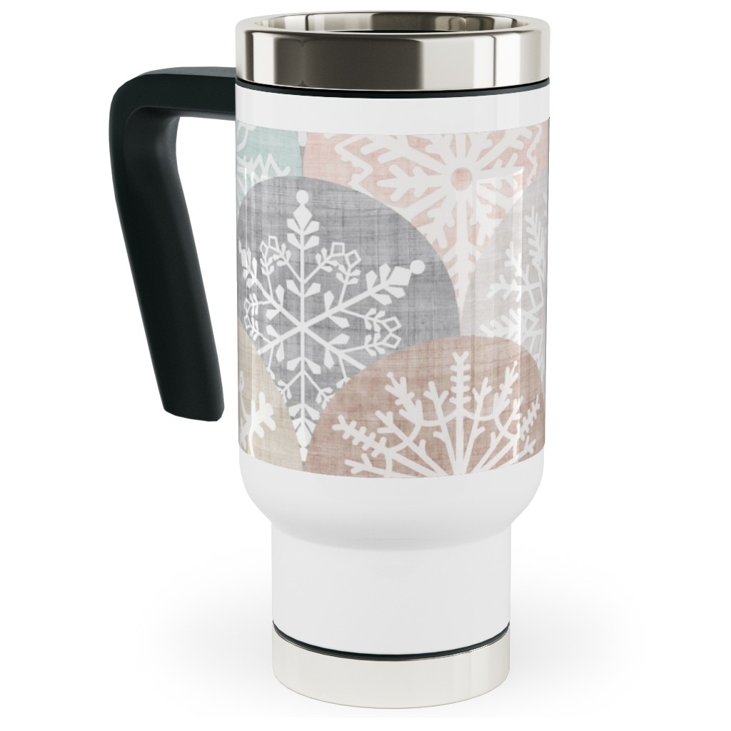 Winter Snowflake Scales - Neutral Travel Mug with Handle, 17oz, Beige, Pearl