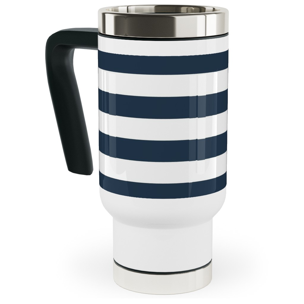 Simple Horizontal Stripe Travel Mug with Handle, 17oz, Blue