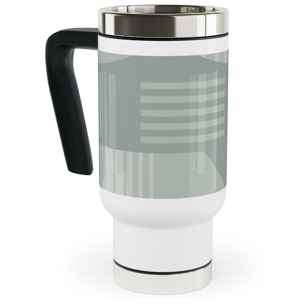 Ovals and Arrows - Neutral Sage Travel Mug with Handle, 17oz, Green, Classic Green