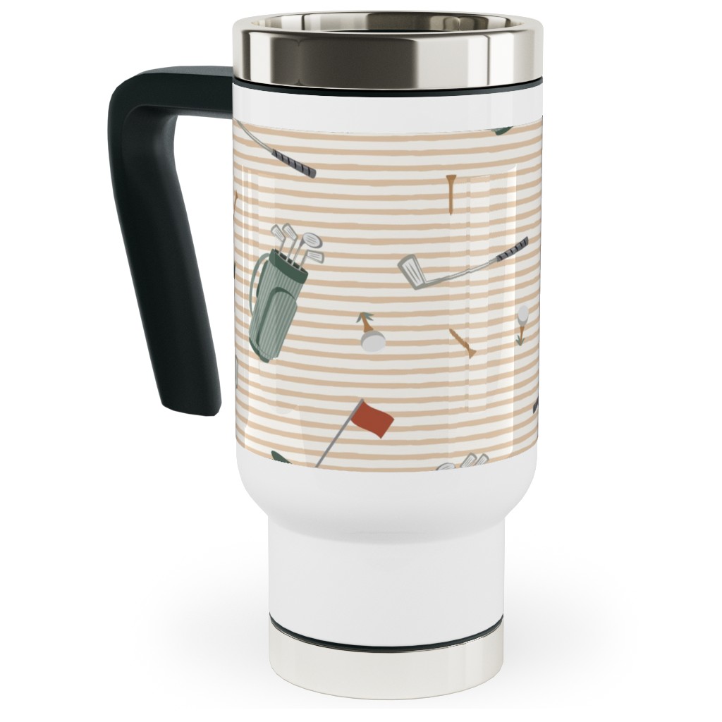 Tee Time - Neutral Travel Mug with Handle, 17oz, Beige, Pearl
