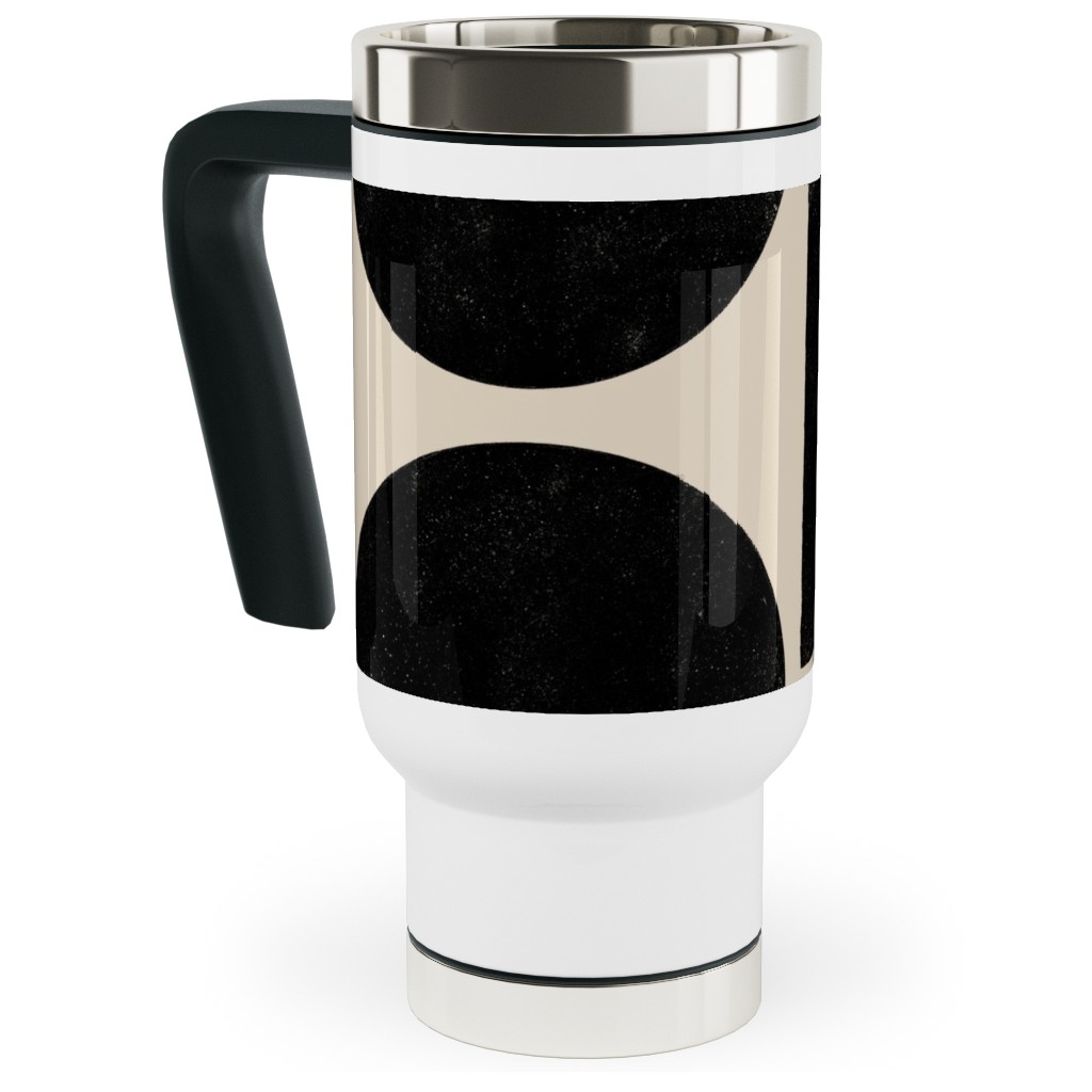 Half Moons - Black and Cream Travel Mug with Handle, 17oz, Beige, Pearl