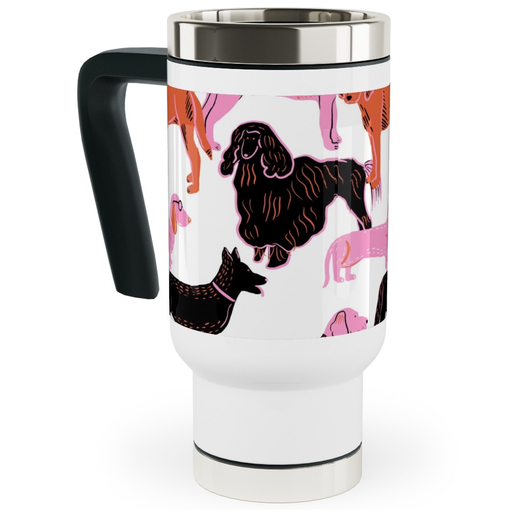 Goofy Dog Friends Travel Mug with Handle, 17oz, White, White