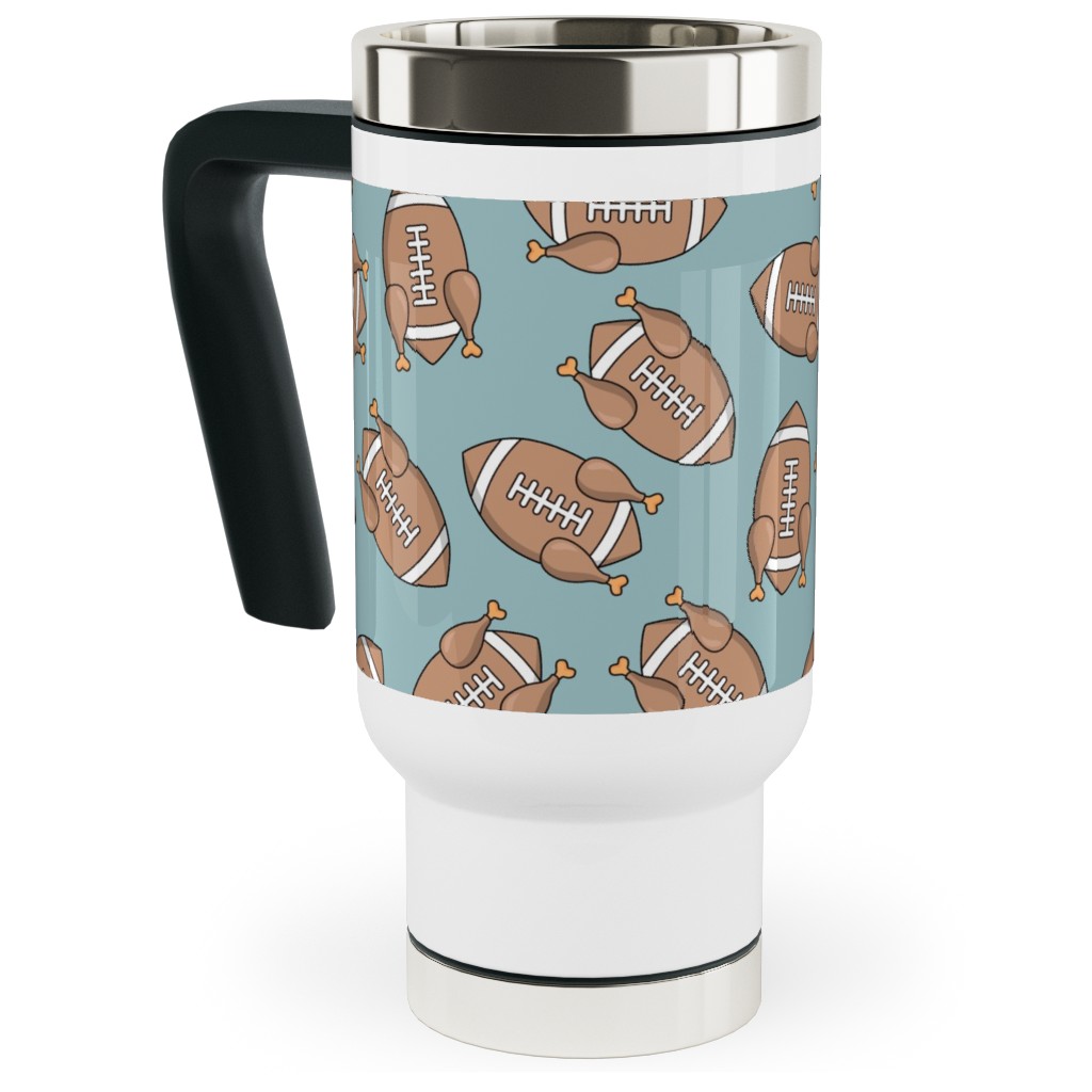 Turkey Football Travel Mug with Handle, 17oz, Blue