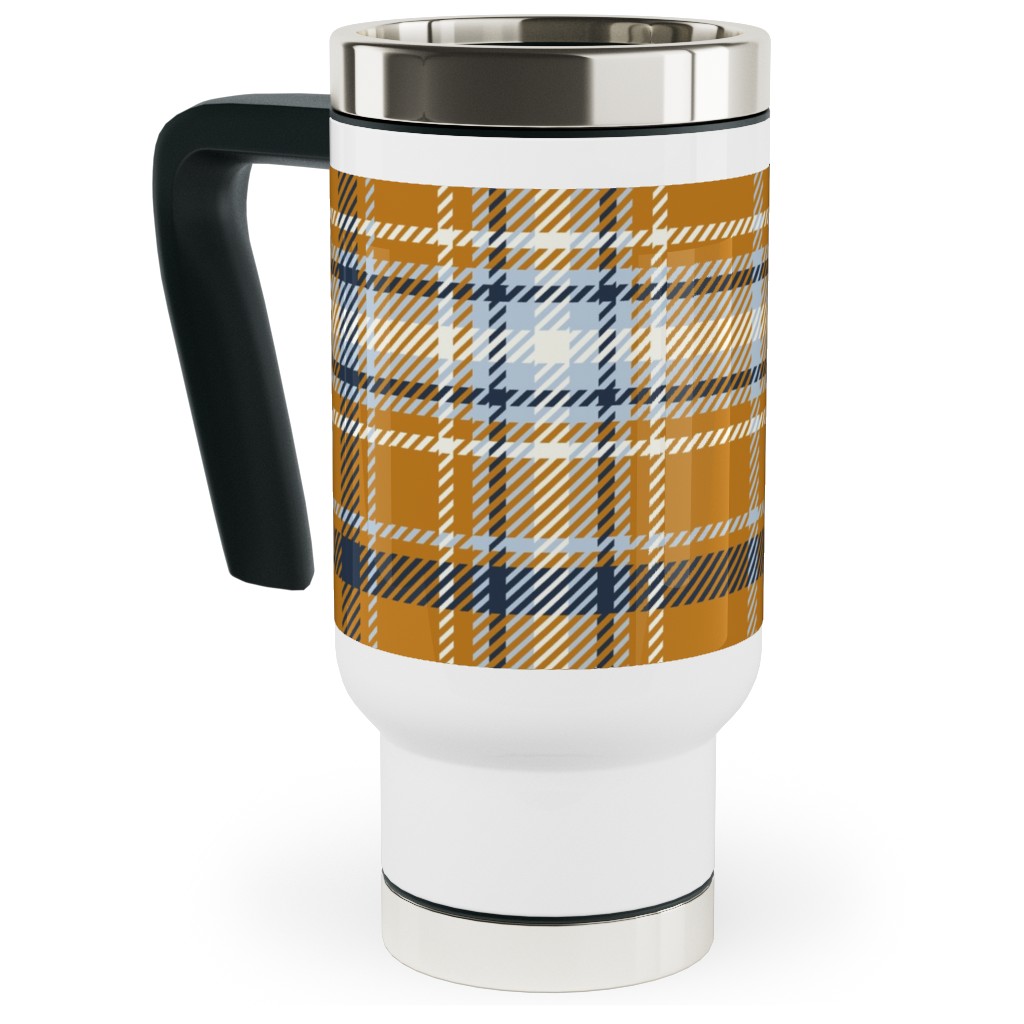 Desert Sun Plaid - Orange Travel Mug with Handle, 17oz, Orange, Orange