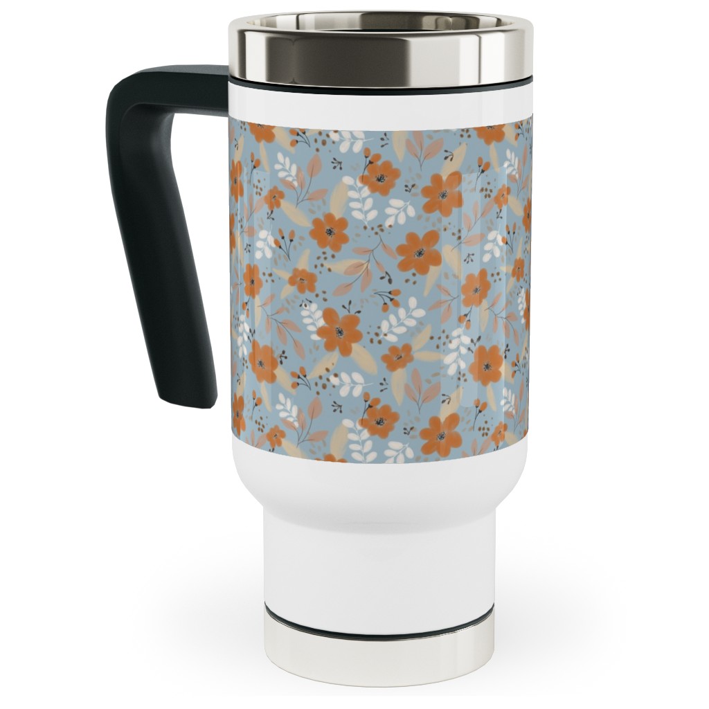 Fall Floral Travel Mug with Handle, 17oz, Blue