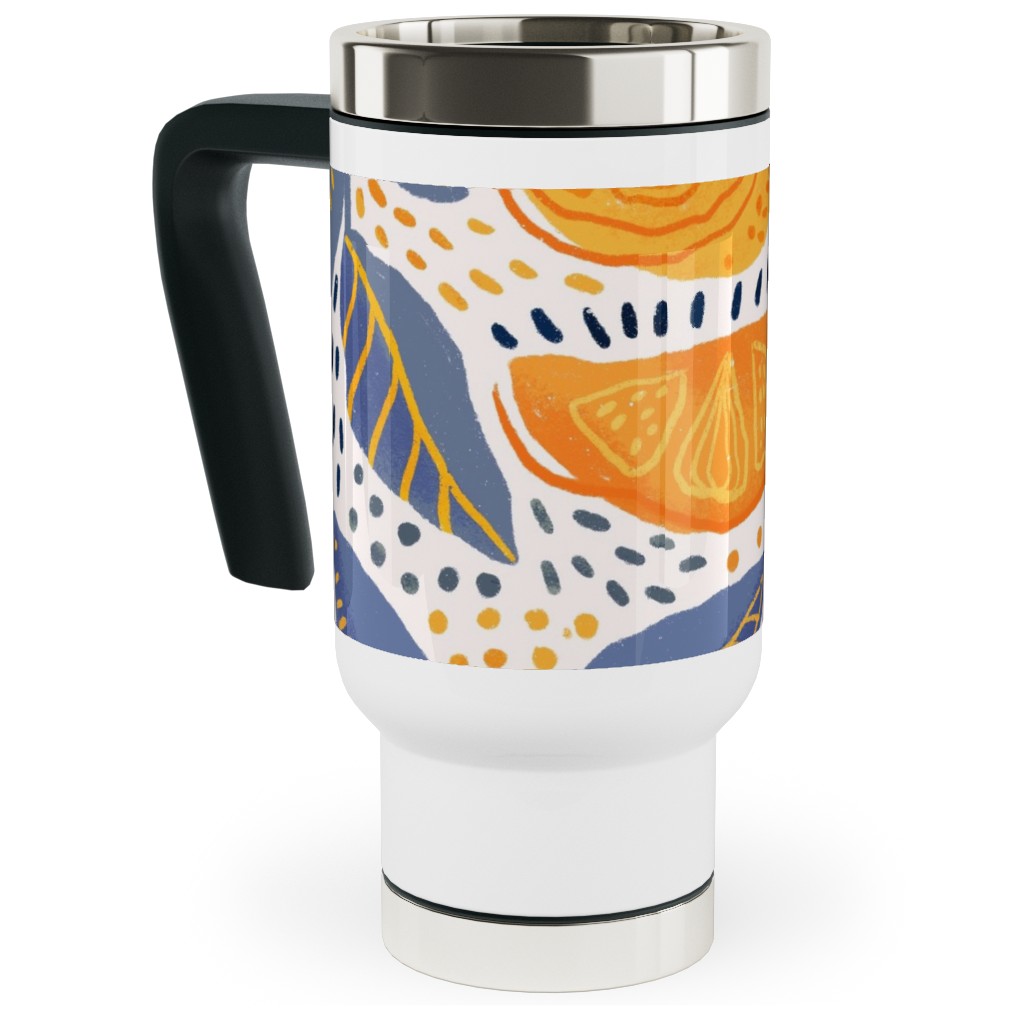 Give Me Those Lemons - Blue and Yellow Travel Mug with Handle, 17oz, Yellow, Classic Yellow