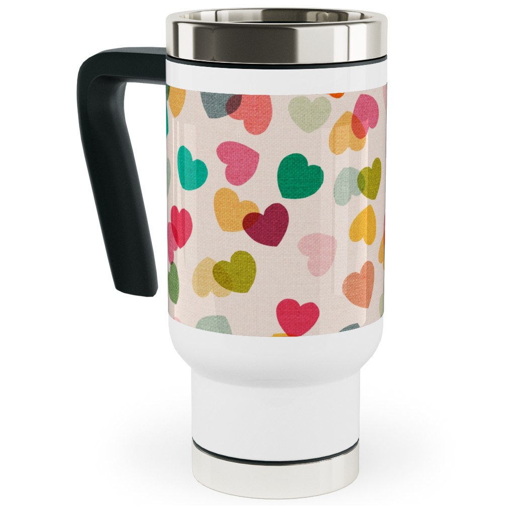 Heart Confetti - Pink Multi Travel Mug with Handle, 17oz, Multicolor