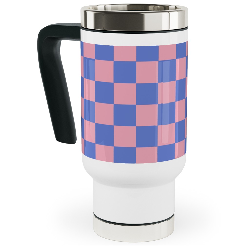 Fun Checkers - Pink and Purple Travel Mug with Handle, 17oz, Pink
