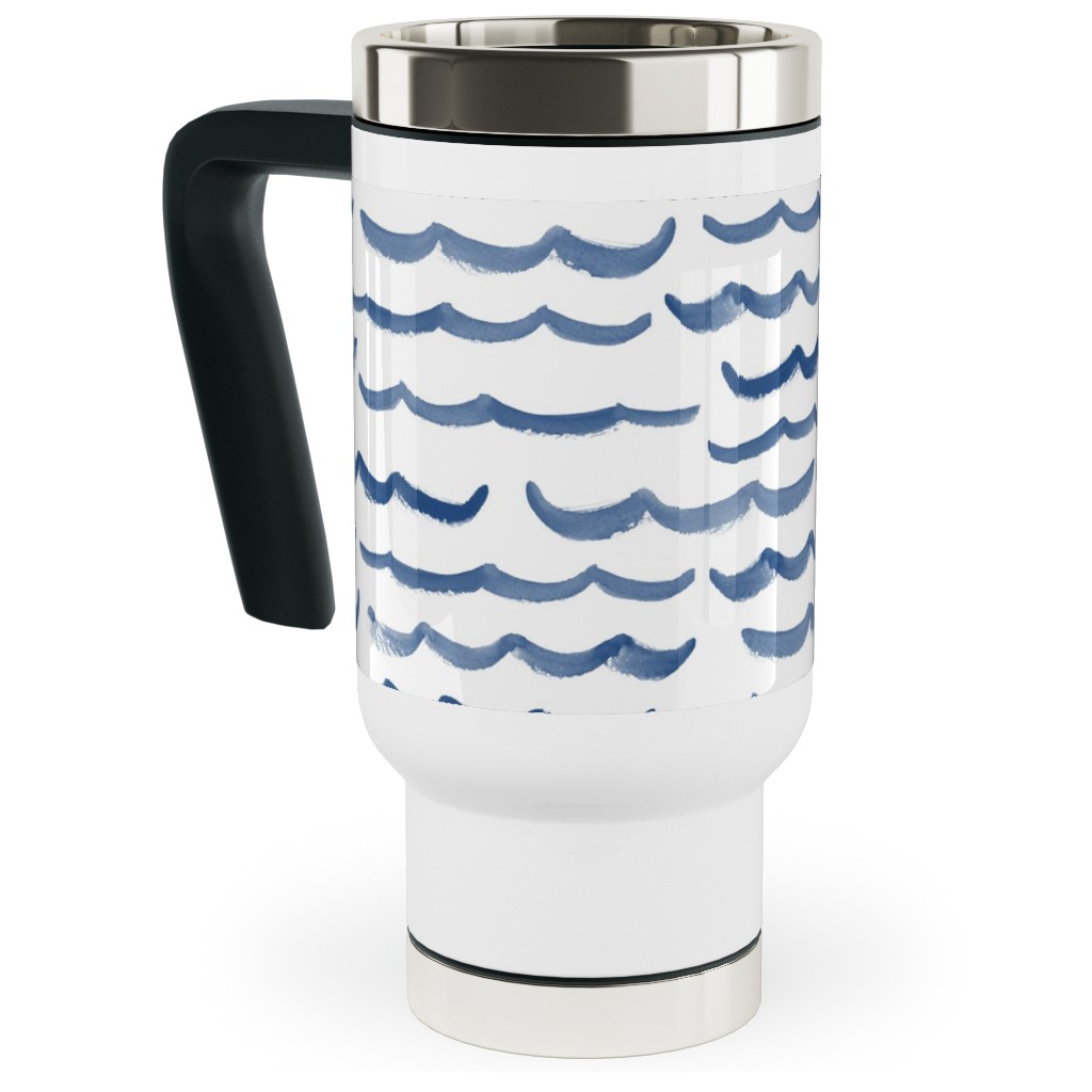 Ocean Waves Travel Mug with Handle, 17oz, White, Blue Lagoon