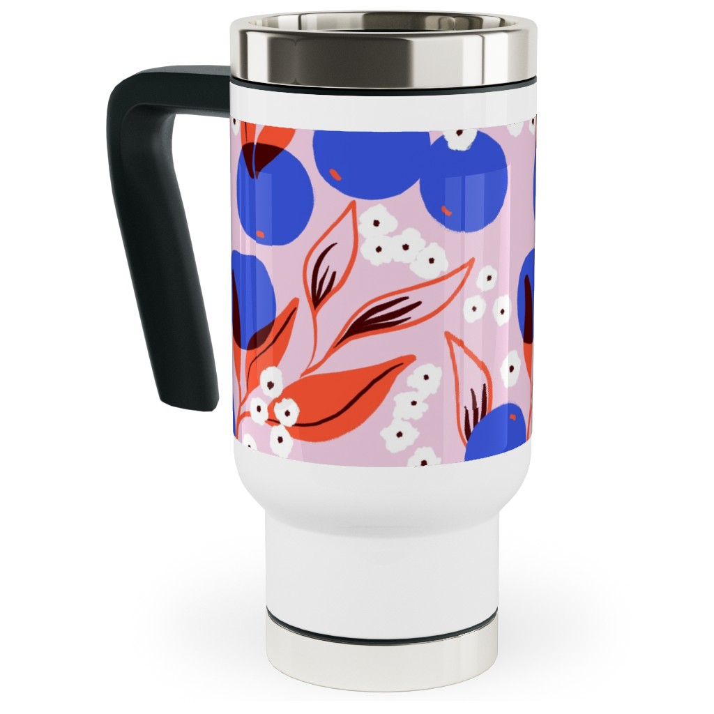 Abstract Fruits and Flowers - Multi Travel Mug with Handle, 17oz, Multicolor