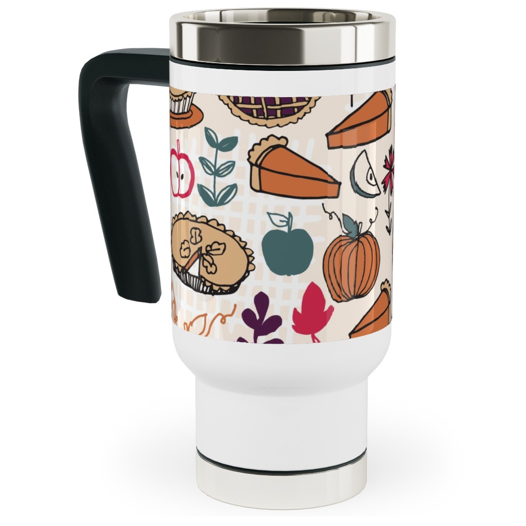 Thanksgiving Apple and Pumpkin Pies Travel Mug with Handle, 17oz, Multicolor