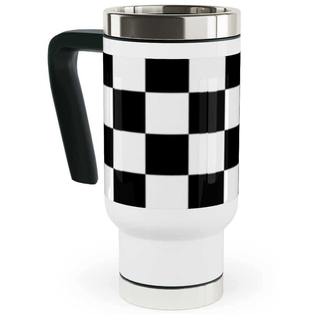 Checker - Black and White Travel Mug with Handle, 17oz, Black