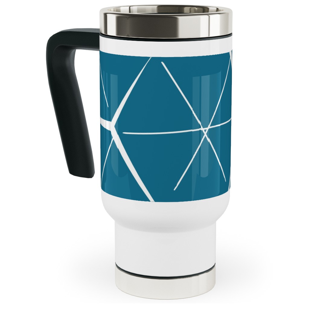 Hexagons - Blue Travel Mug with Handle, 17oz, Blue