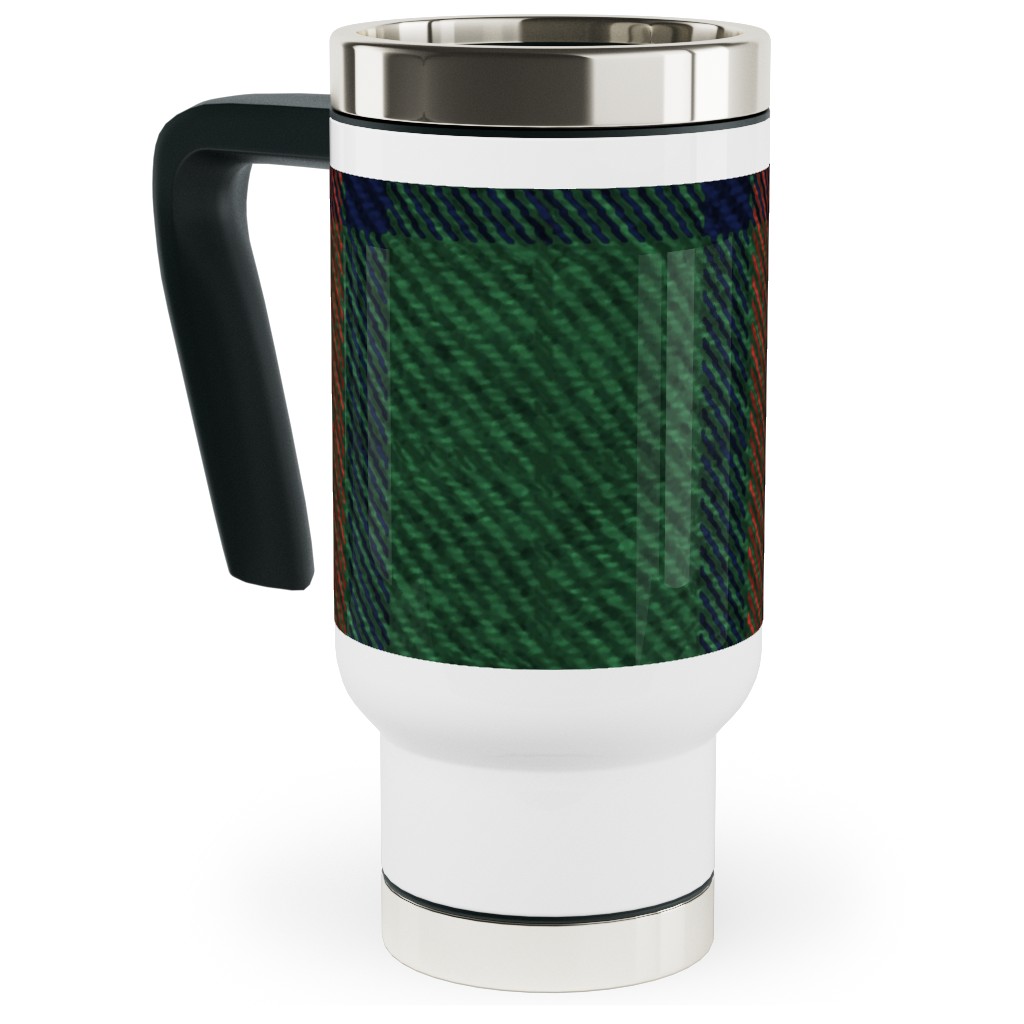 Holiday Tartan Travel Mug with Handle, 17oz, Green, Classic Green
