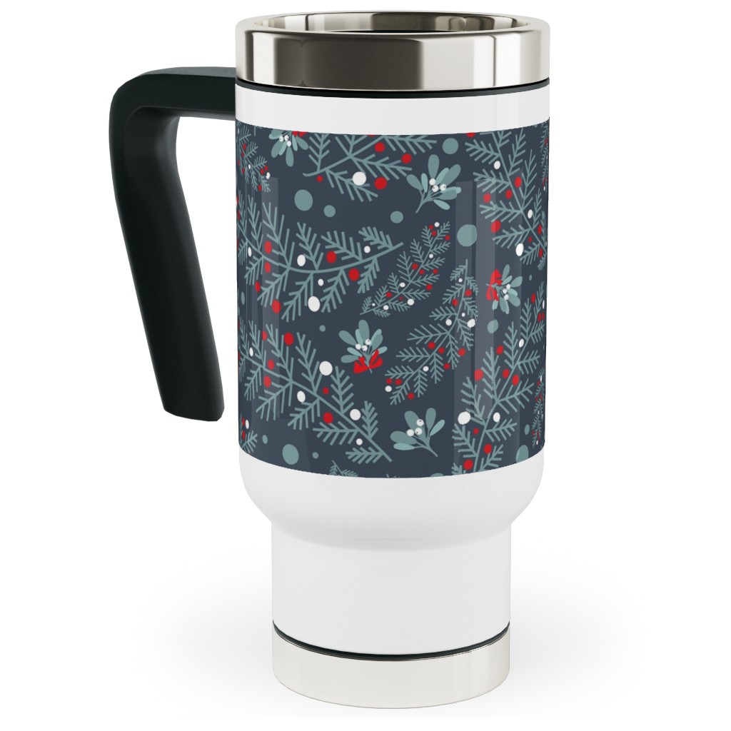 Nutcracker Pines on Blue Travel Mug with Handle, 17oz, Blue, True Blue