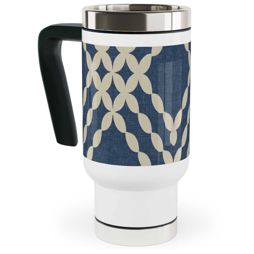 Kensington Lattice - Indigo Travel Mug with Handle, 17oz, Blue