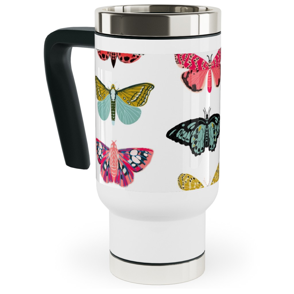Moths and Butterflies Spring Garden - Light Travel Mug with Handle, 17oz, Multicolor