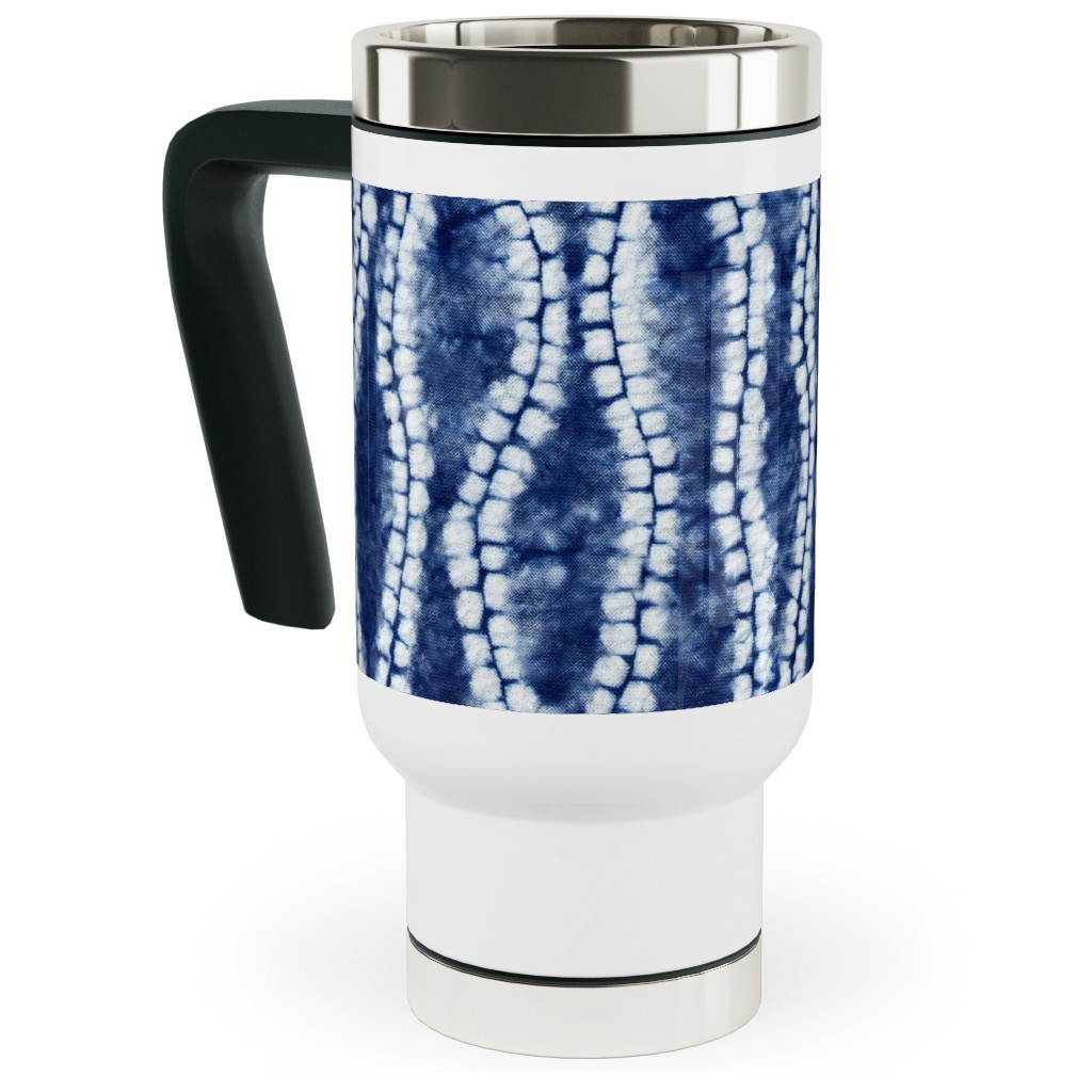 Shibori Ripples - Blue Travel Mug with Handle, 17oz, Blue