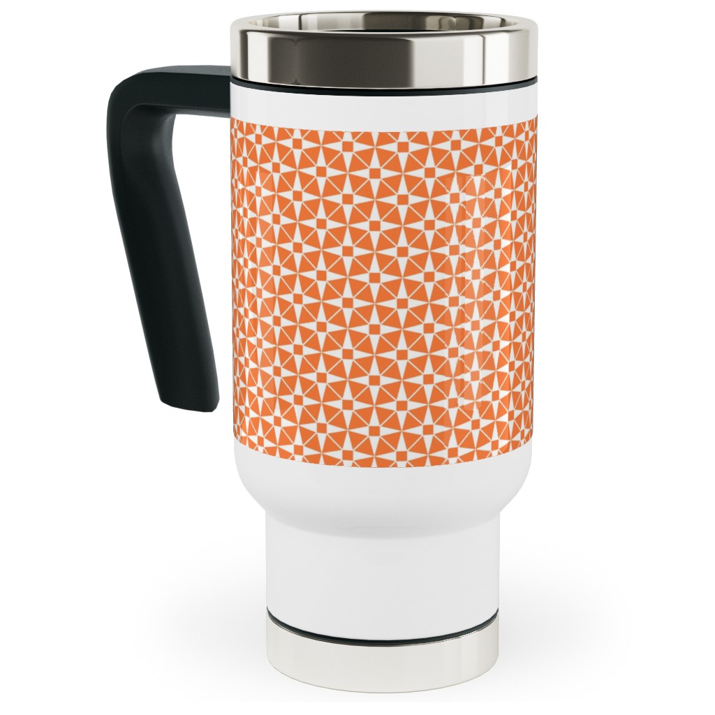 Starburst Geometric - Orange Travel Mug with Handle, 17oz, Orange