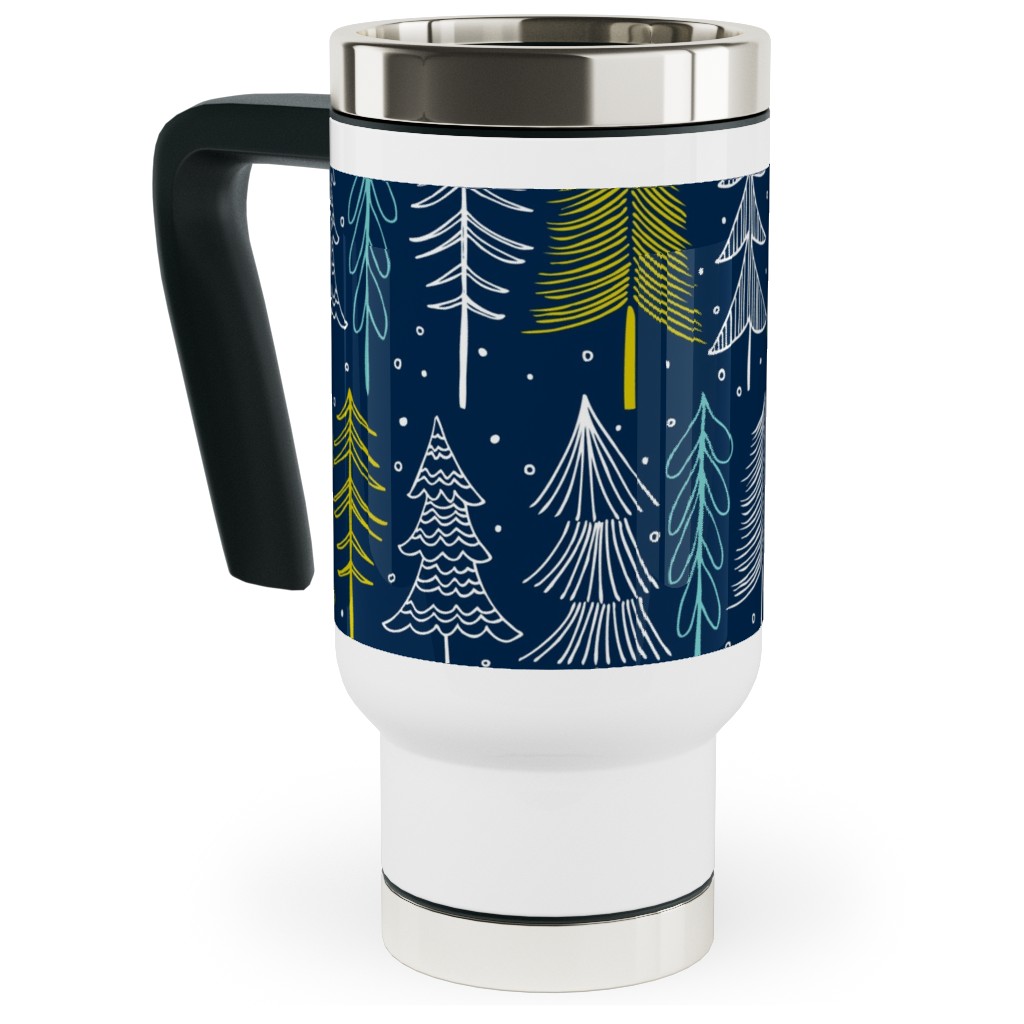 Oh' Christmas Tree Travel Mug with Handle, 17oz, Blue, Silhouette