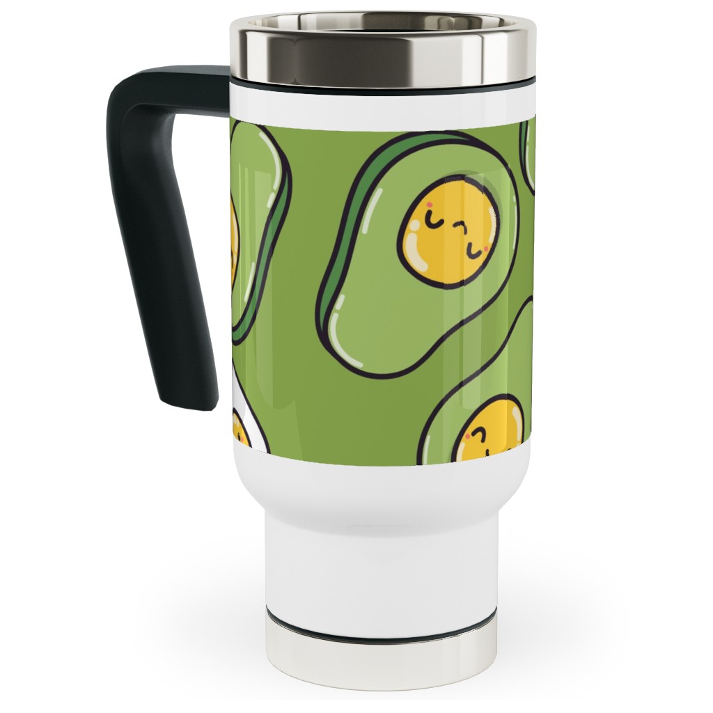 Cute Egg and Avocado - Green Travel Mug with Handle, 17oz, Green