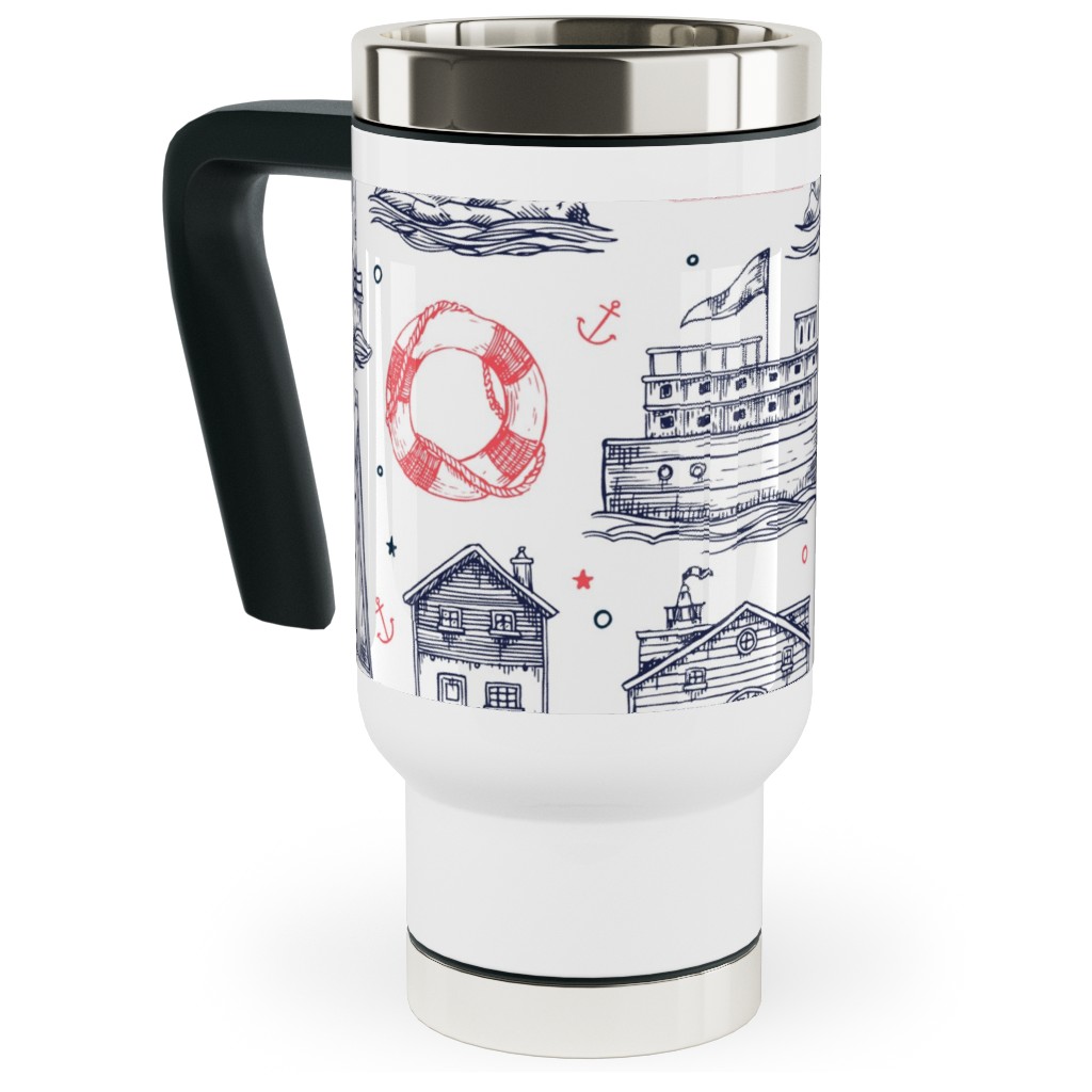 Sea Stories - Navy and Pink Travel Mug with Handle, 17oz, Blue