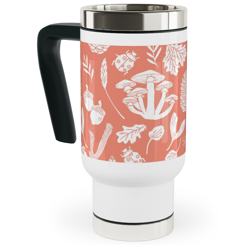 Nature Walk Block Print - Pink Travel Mug with Handle, 17oz, Pink, Bright Pink
