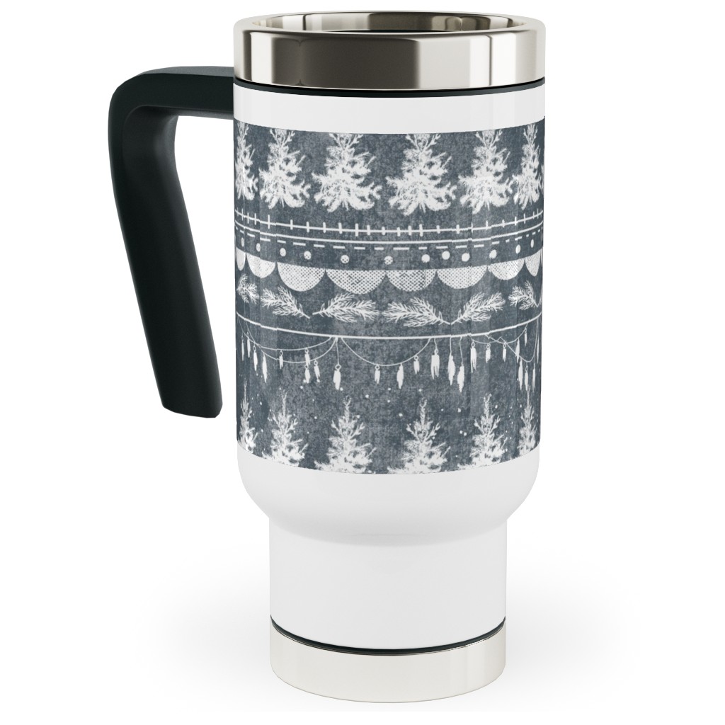 Vintage Christmas Stripe Travel Mug with Handle, 17oz, Gray