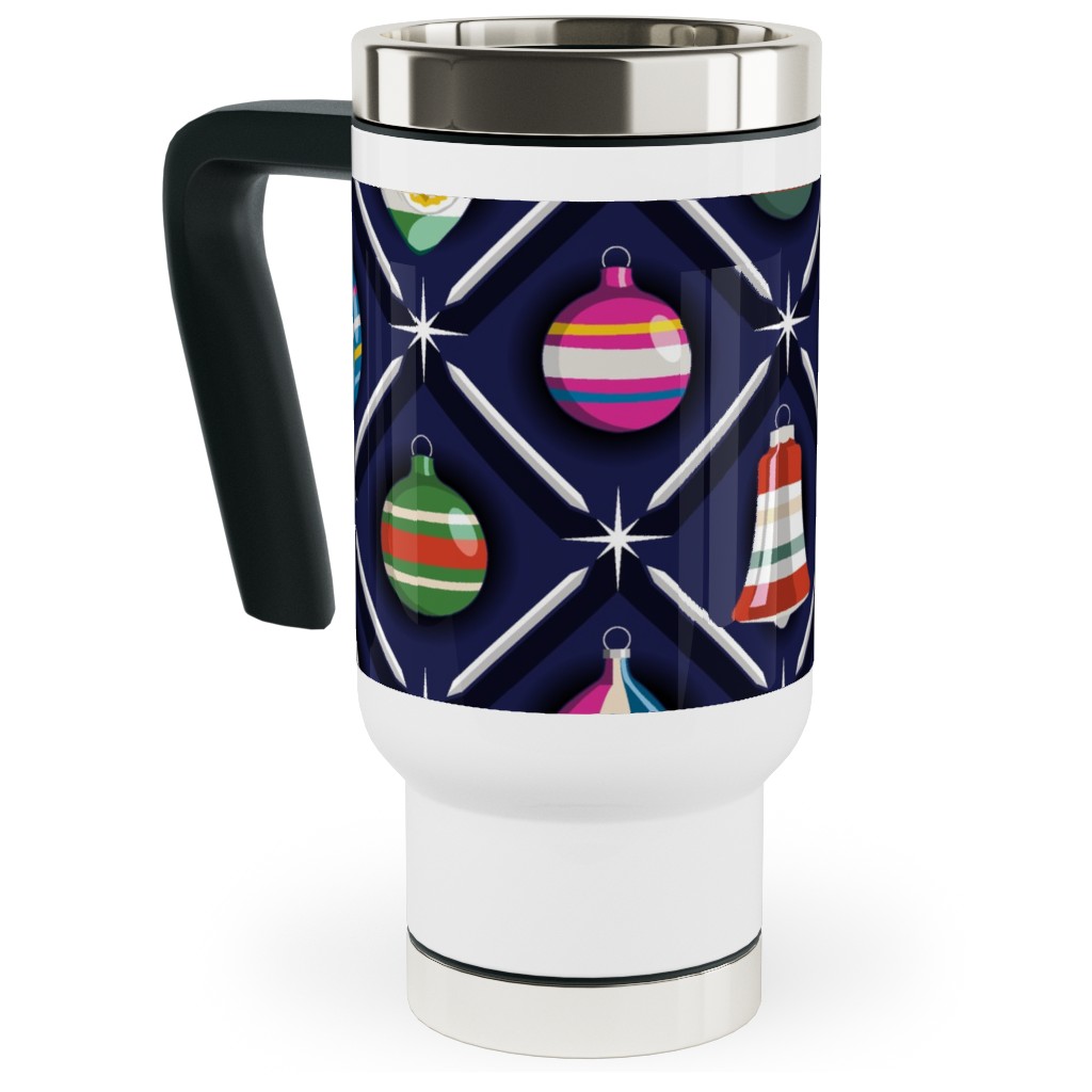 Shiny & Bright, Vintage Glass Ornaments - Multi Travel Mug with Handle, 17oz, Multicolor