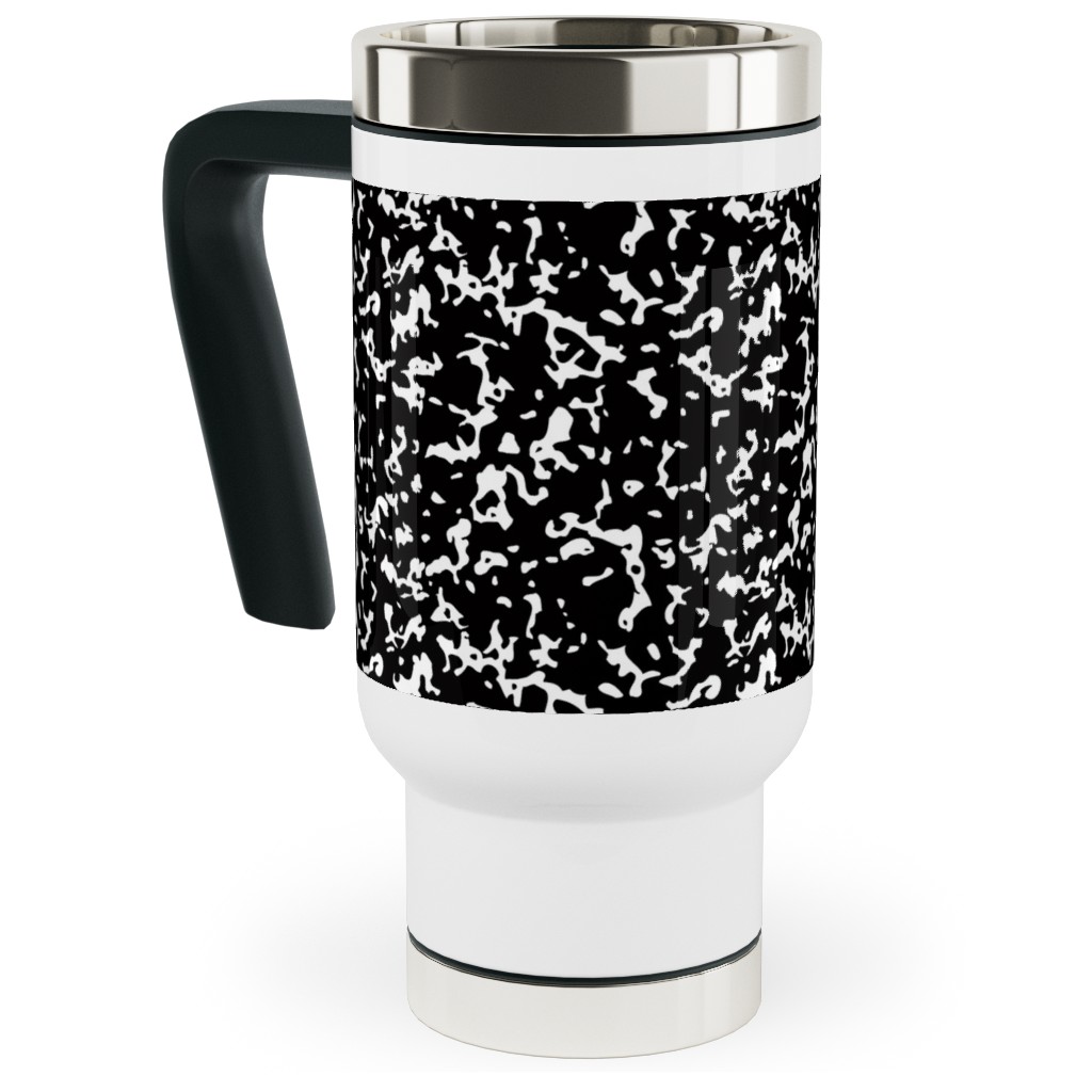 Composition Notebook - Black and White Travel Mug with Handle, 17oz, Black, Black