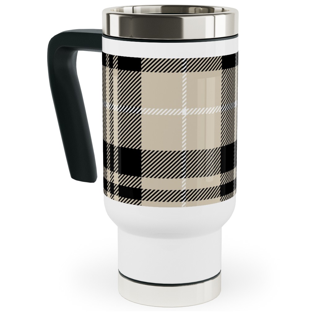 Fall Plaid Travel Mug with Handle, 17oz, Beige